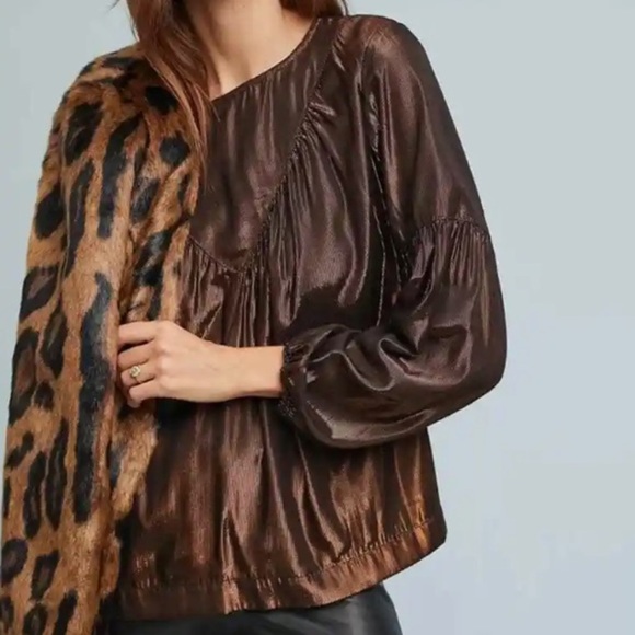 Anthropologie Amadi Merry Metallic  Bronze Blouse Size S - Picture 7 of 8
